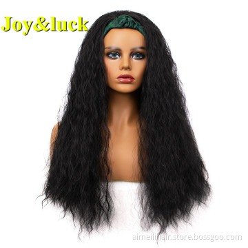 Black Head Band Wigs for African Ladies Wholesale Ombre Green Hairband Long Afro Kinky Curly Headband Wig Synthetic Hair Wigs